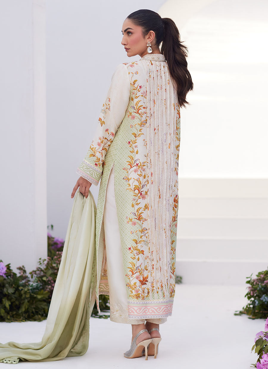 Farah Talib Aziz | Zaza Prints 24 | SAGE TRELLIS SHIRT AND DUPATTA - Ladies Clothes - Maria Faisal