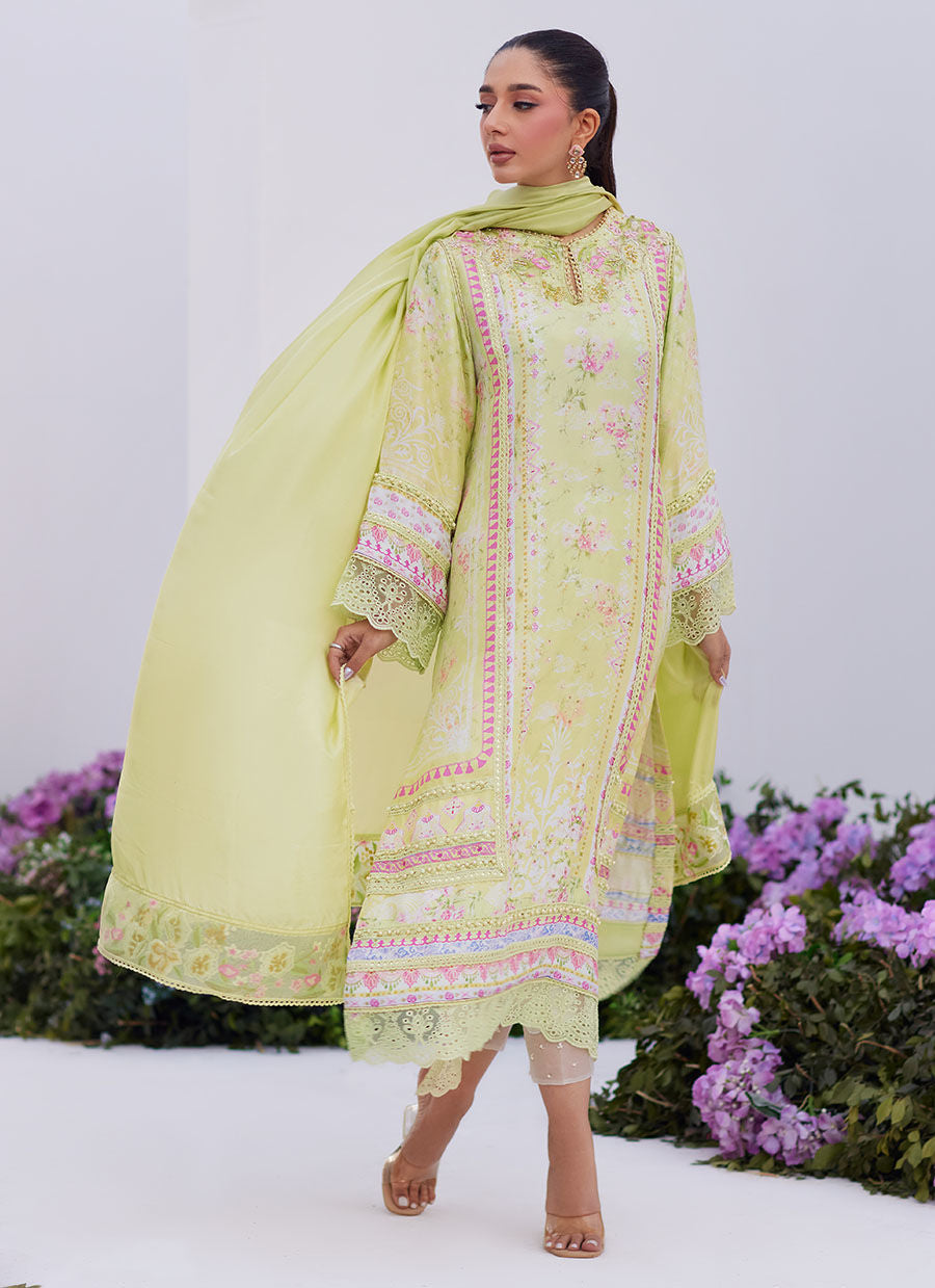 Farah Talib Aziz | Zaza Prints 24 | KELLY LIME SHIRT AND DUPATTA - Ladies Clothes - Maria Faisal