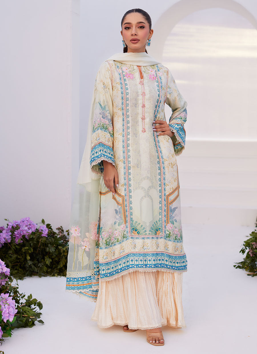 Farah Talib Aziz | Zaza Prints 24 | TURKISH AQUA SHIRT AND DUPATTA - Ladies Clothes - Maria Faisal