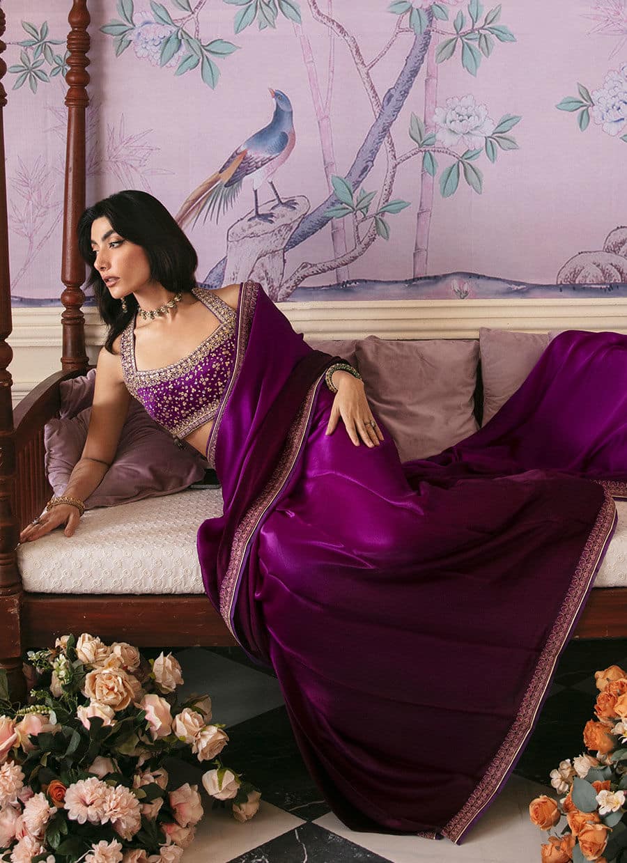 Farah Talib Aziz | Mayna Festive Luxe | AIGUL AUBERGINE SAREE