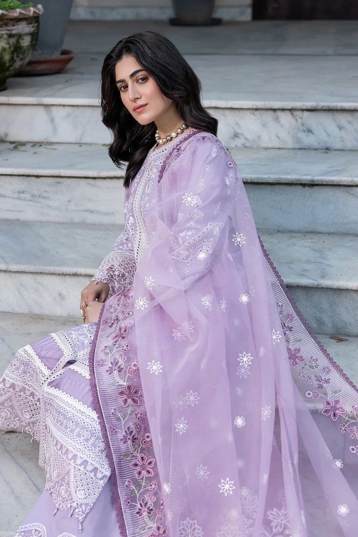 Farasha | Bahaar Embroidered Lawn | Lilac Florine - Ladies Clothes - Maria Faisal