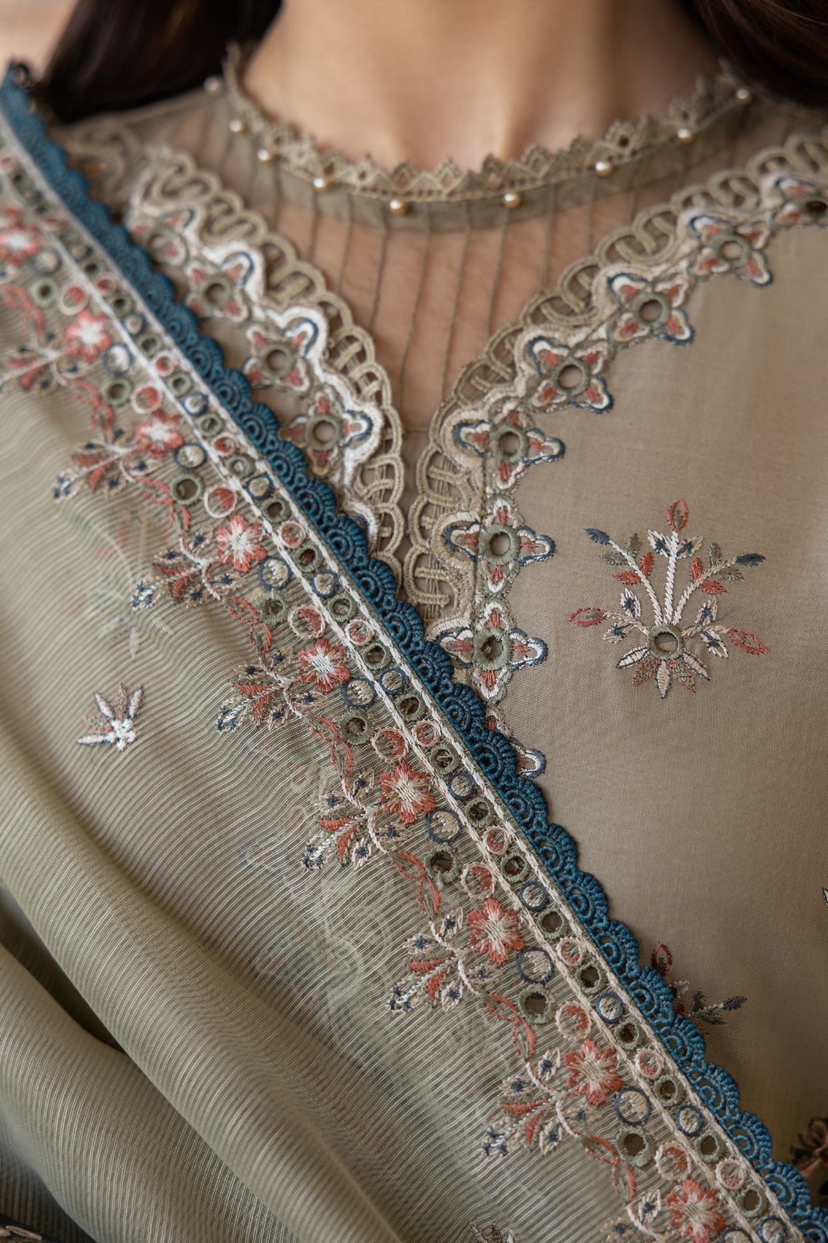 Farasha | Bahaar Embroidered Lawn | Whimsical Sage - Ladies Clothes - Maria Faisal
