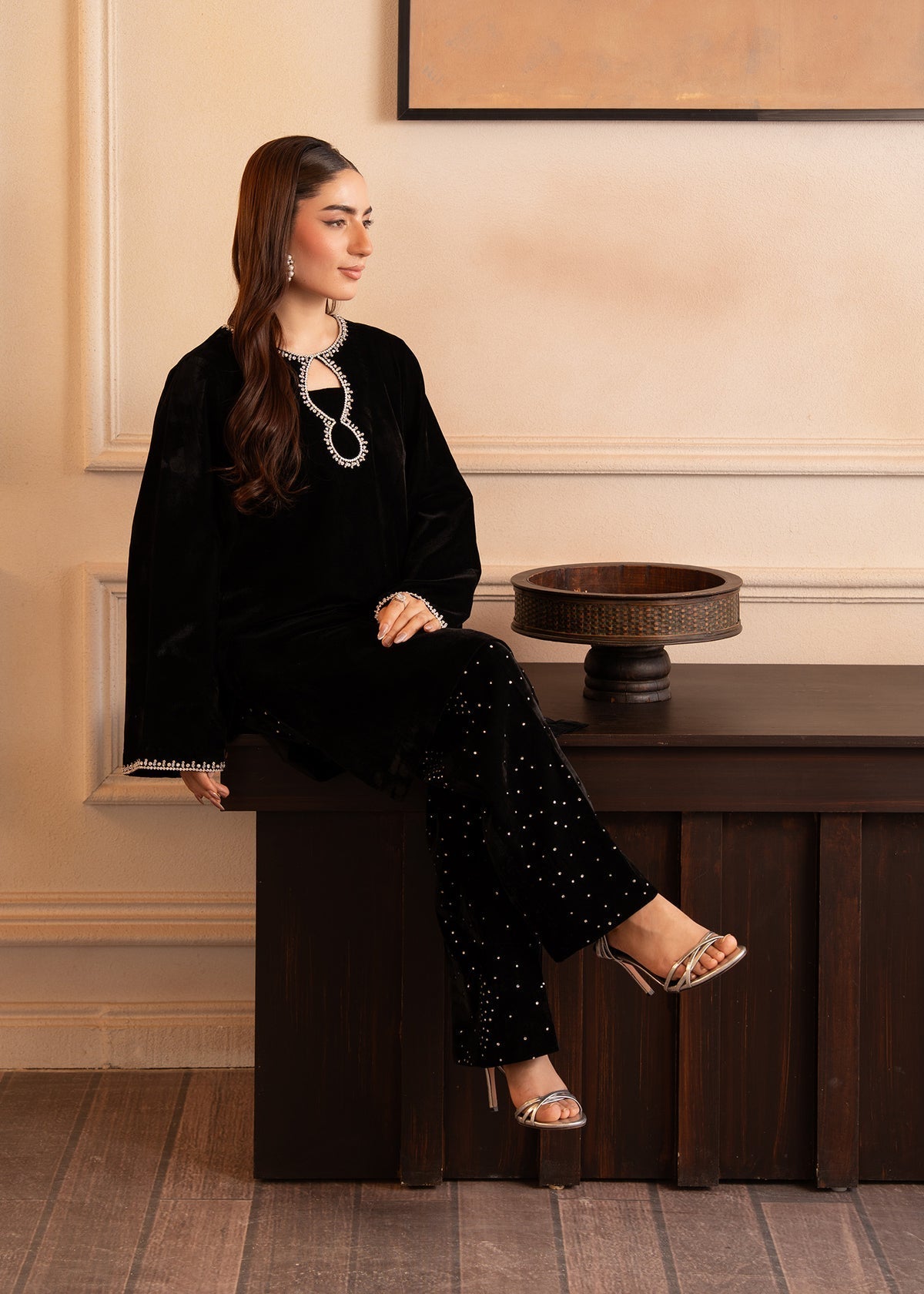Fozia Khalid | The Velvet Rise 25 | NOIR GLEAM - Formal Dress - available at Maria Faisal in UK and USA.