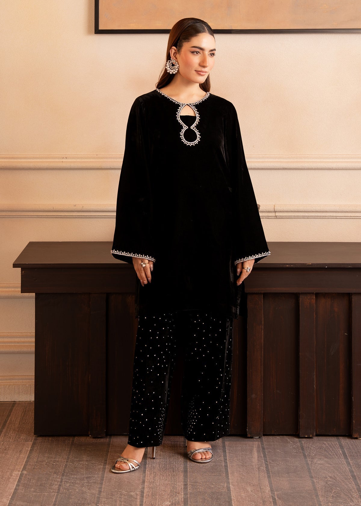Fozia Khalid | The Velvet Rise 25 | NOIR GLEAM - Formal Dress - available at Maria Faisal in UK and USA.