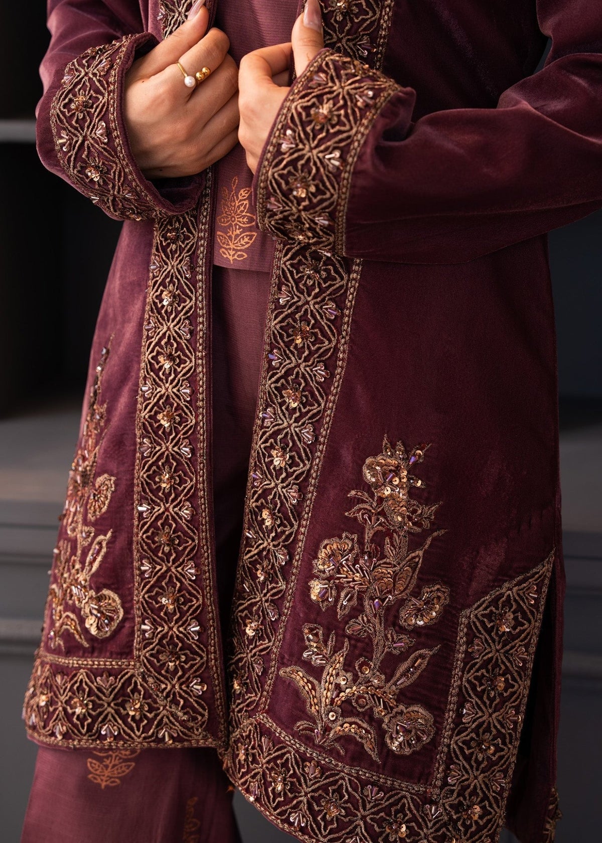 Fozia Khalid | The Velvet Rise 25 | OPAL MIST - Formal Dress - available at Maria Faisal in UK and USA.
