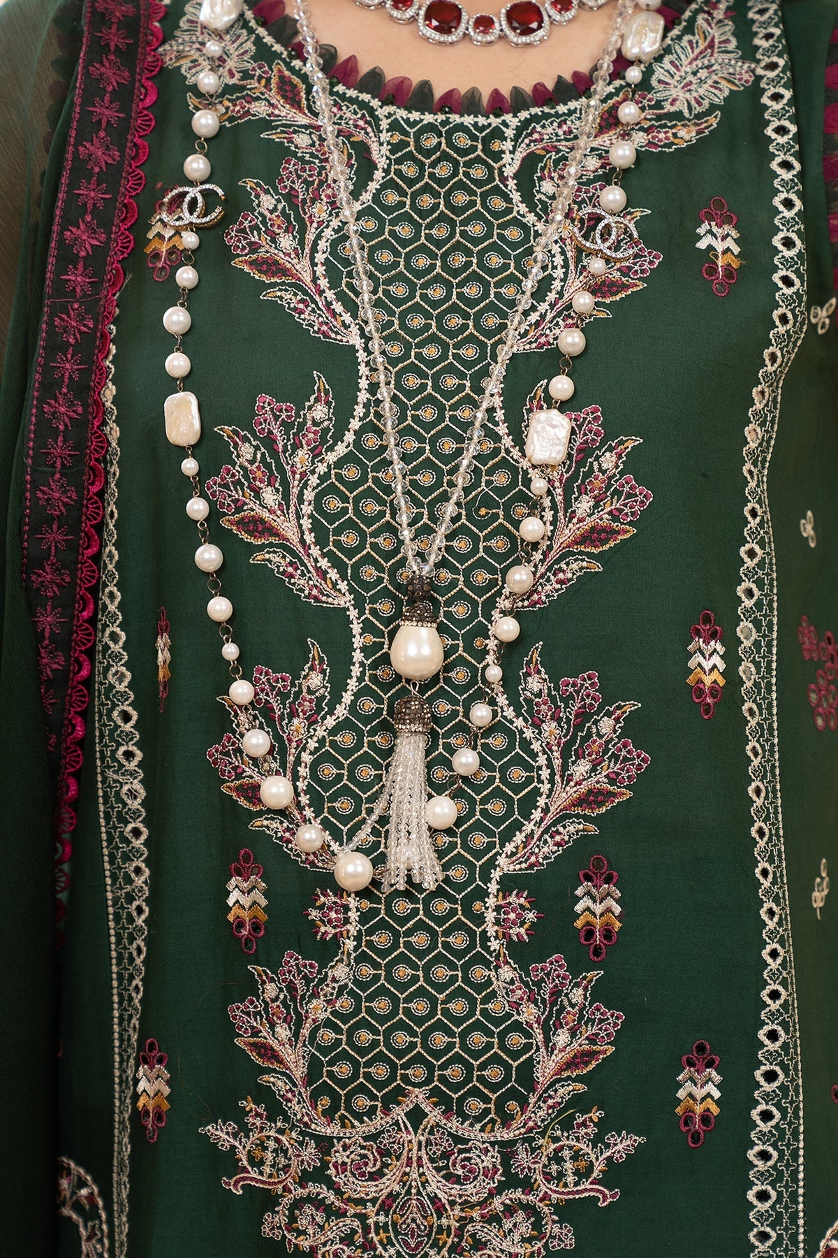 Hemstitch | Summer Luxury Lawn 24 | Bottle Green - Ladies Clothes - Maria Faisal