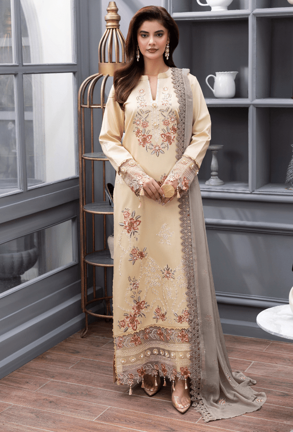 Humdum | Fareesha 26 | D09 - is Pastel Yellow dress from Humdum - Ladies Clothes - Maria Faisal