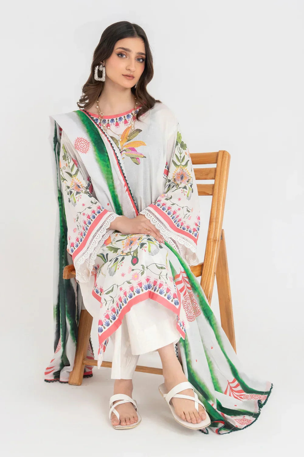 Ittehad | Printed Lawn 24 | IP3P05-3PS-OWH - Ladies Clothes 