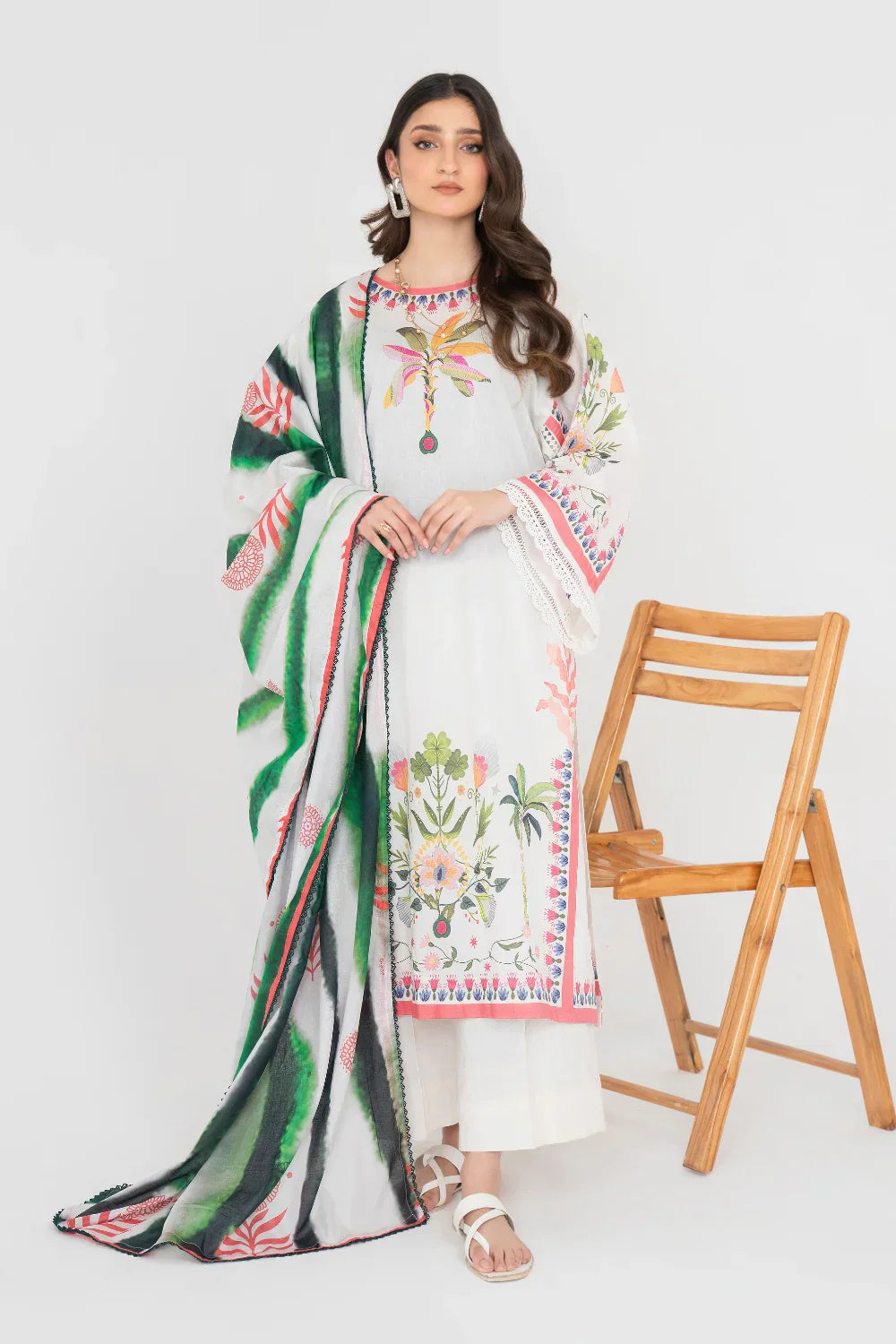 Ittehad | Printed Lawn 24 | IP3P05-3PS-OWH - Ladies Clothes 