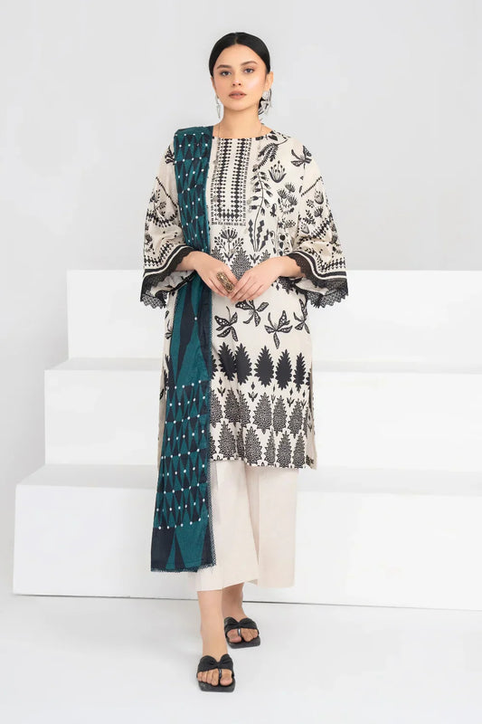 Ittehad | Printed Lawn 24 | IP3P02-3PS-BGE - Ladies Clothes 
