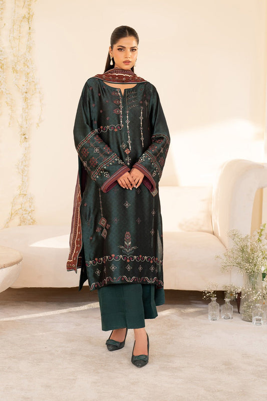 Iznik | Festive Formal | UE - 435 Embroidered Pure silk - is Deep Green dress from Iznik - Ladies Clothes - Maria Faisal