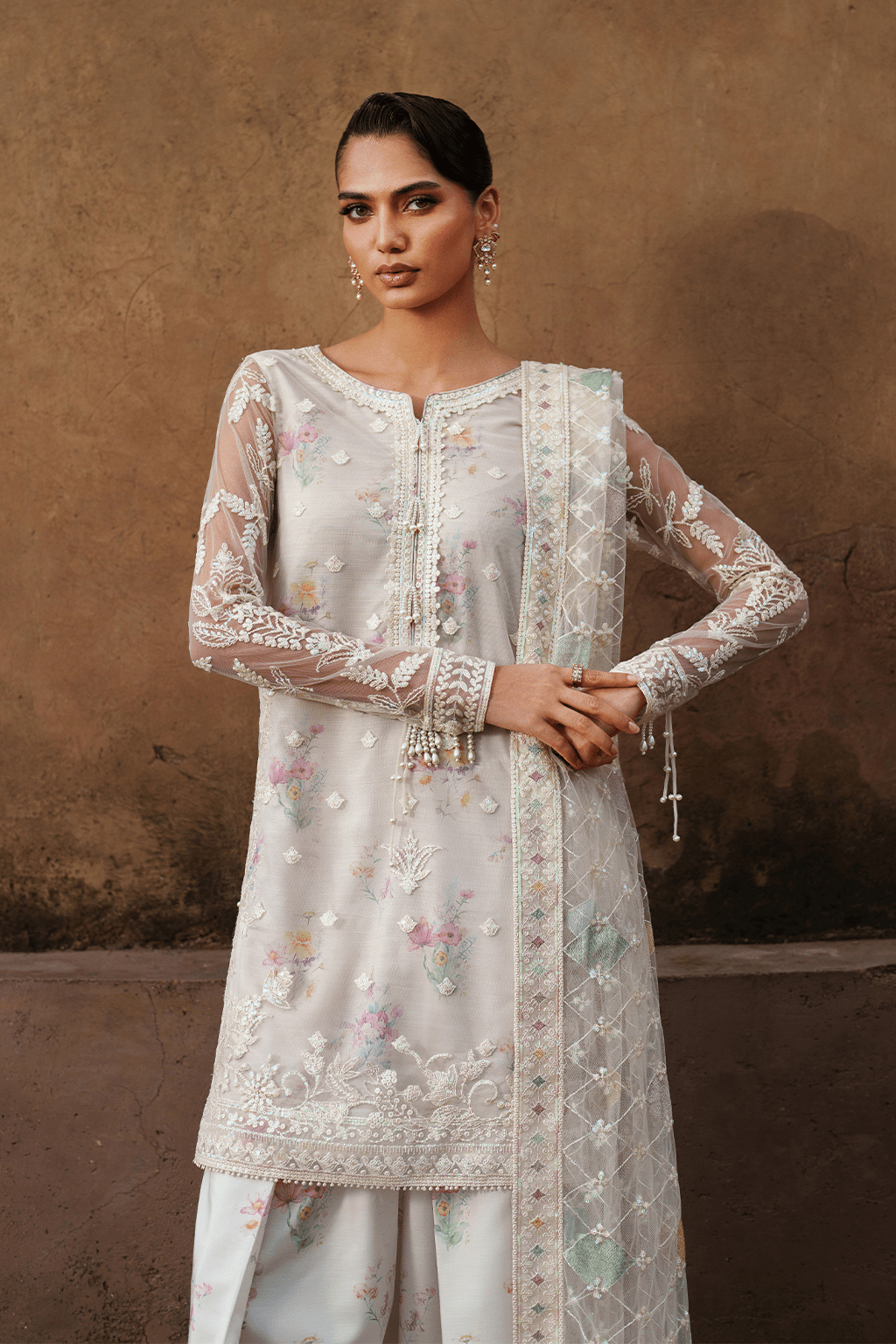 Iznik | Festive Formal | UE - 534 Embroidered Net - is White dress from Iznik - Ladies Clothes - Maria Faisal