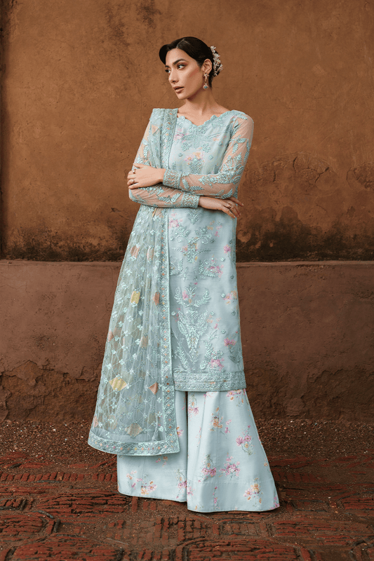 Iznik | Festive Formal | UE - 535 Embroidered Net - is Sky Blue dress from Iznik - Ladies Clothes - Maria Faisal