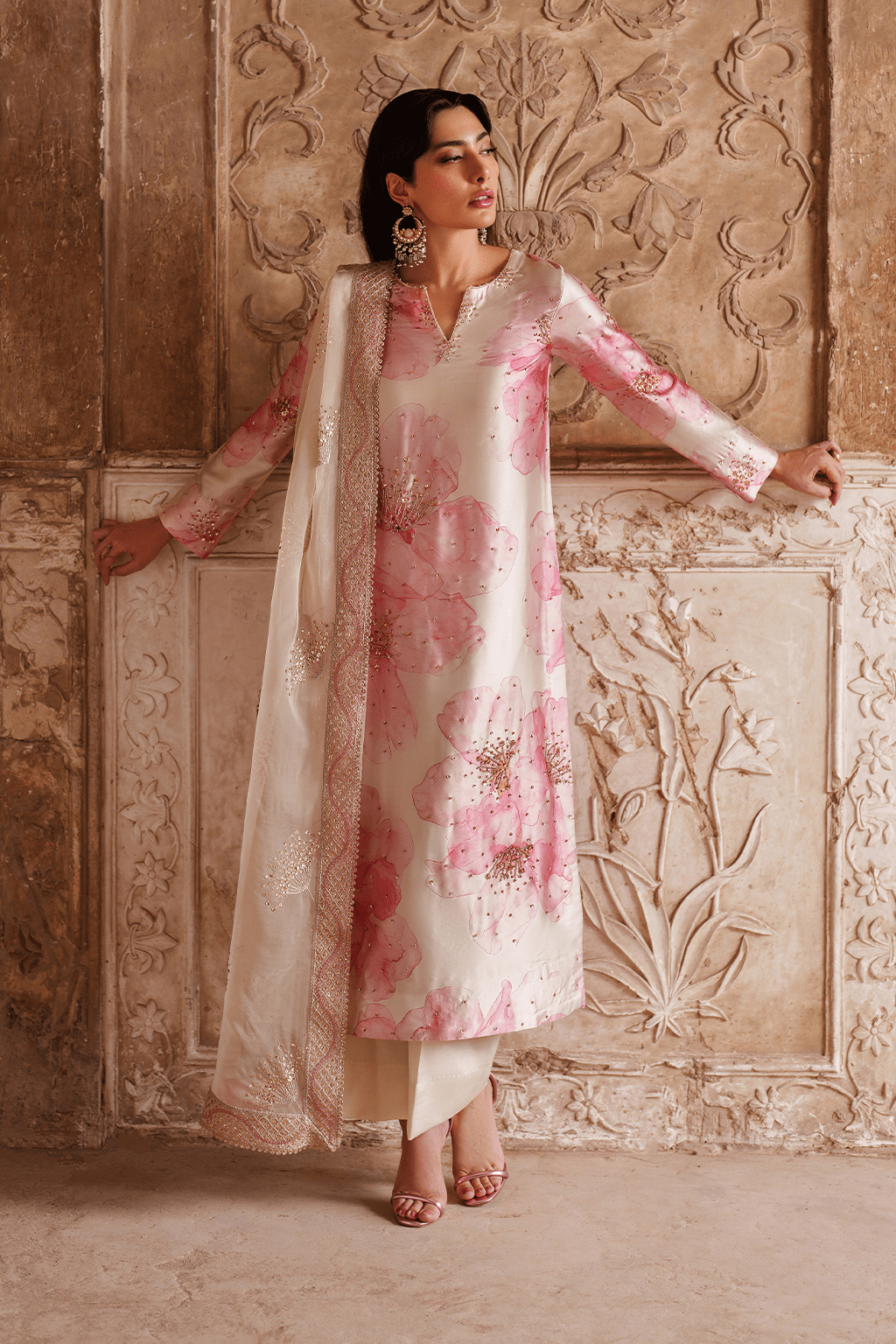 Iznik | Festive Formal | UE - 547 Printed Charmeuse - is Ivory dress from Iznik - Ladies Clothes - Maria Faisal