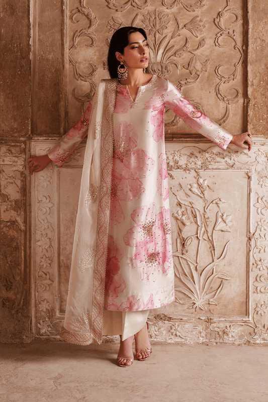 Iznik | Festive Formal | UE - 547 Printed Charmeuse - is Ivory dress from Iznik - Ladies Clothes - Maria Faisal