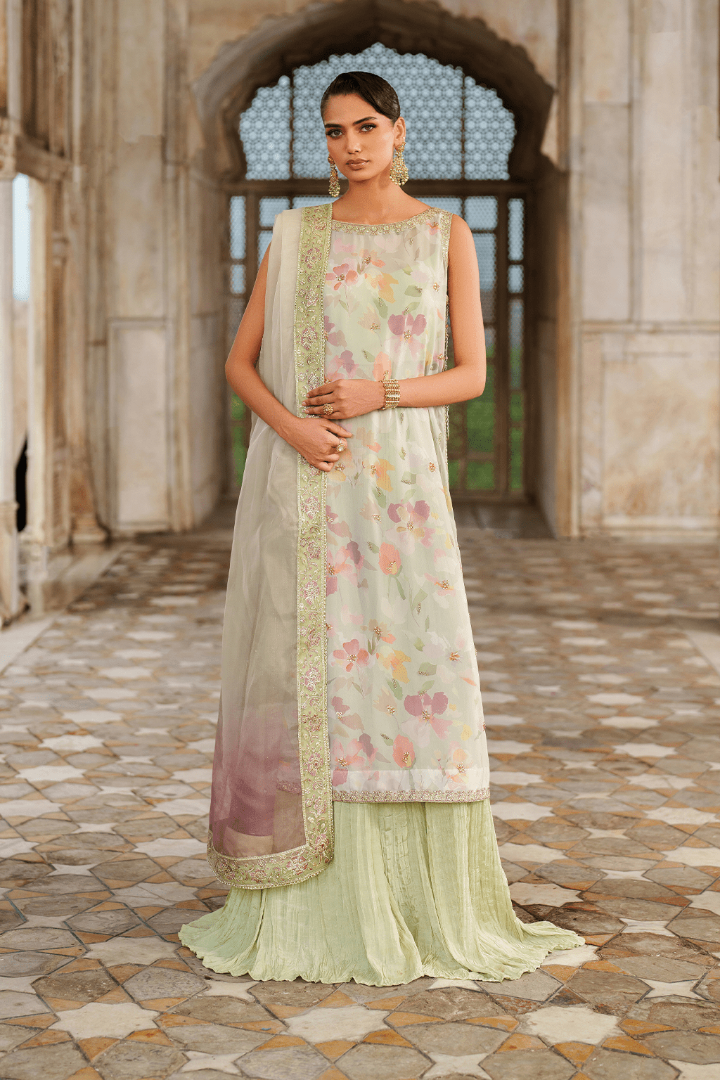 Iznik | Festive Formal | UE - 549 Printed Chiffon - is Mint Green dress from Iznik - Ladies Clothes - Maria Faisal