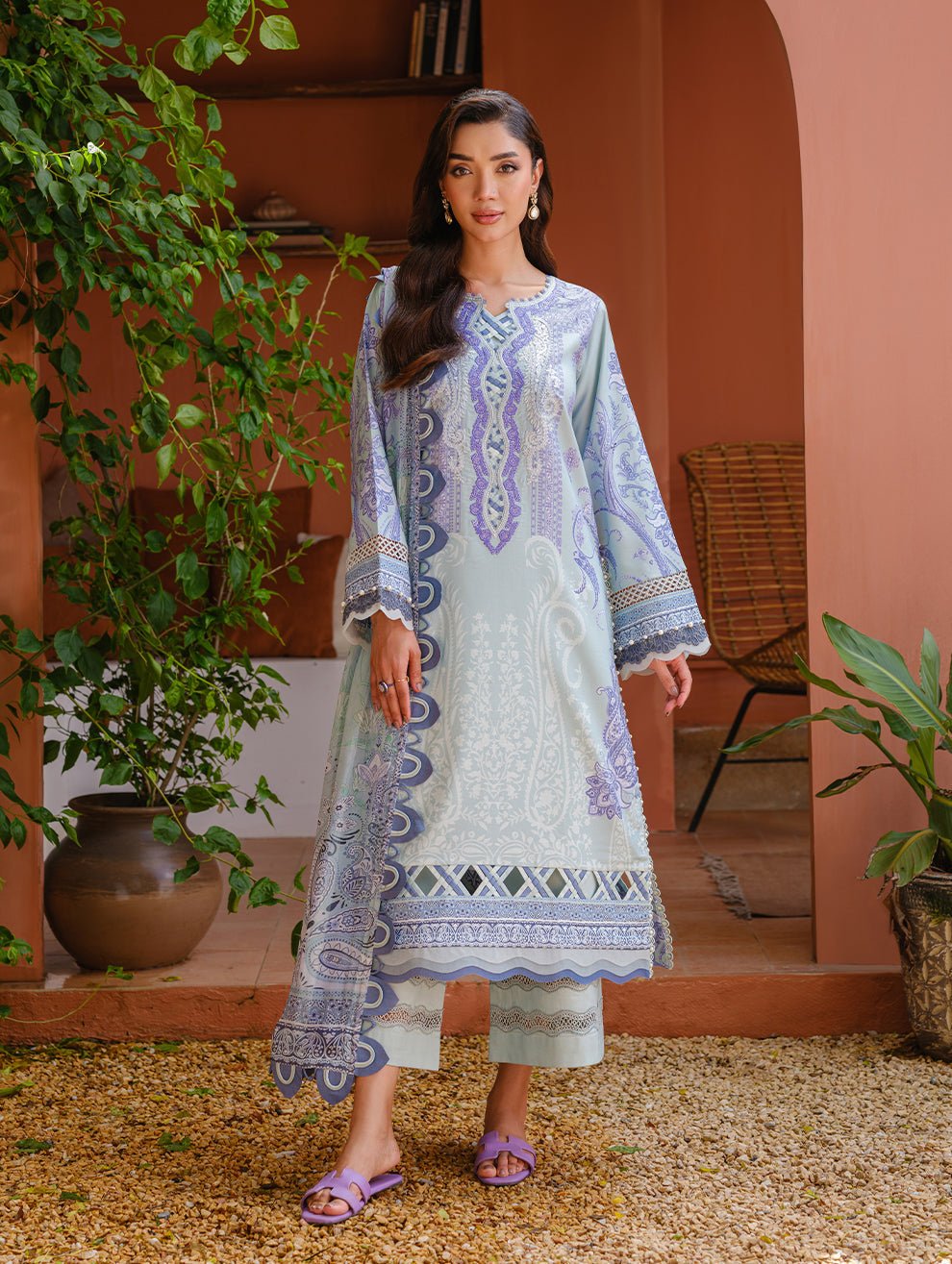 Jade | Cambric 25 | URBANE EMBROIDERED CAMBRIC 25 BB - is Light Blue dress from Jade - Ladies Clothes - Maria Faisal
