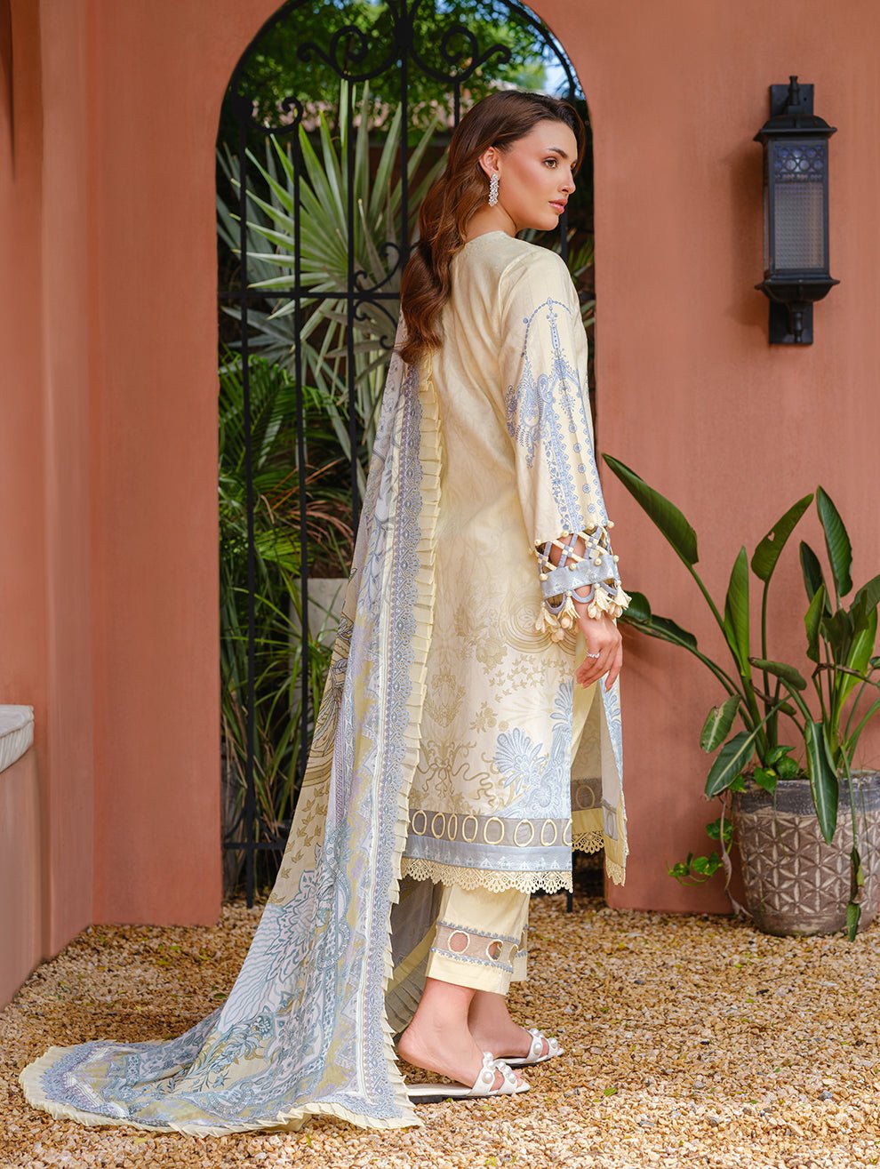 Jade | Cambric 25 | URBANE EMBROIDERED CAMBRIC 25 T - is Pale Yellow dress from Jade - Ladies Clothes - Maria Faisal