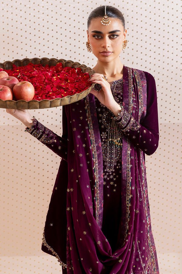 Jazmin | Chandni Velvet Formals 25 | Embroidered Velvet Formal CVF D - 05 - is Magenta dress from Jazmin - Ladies Clothes - Maria Faisal