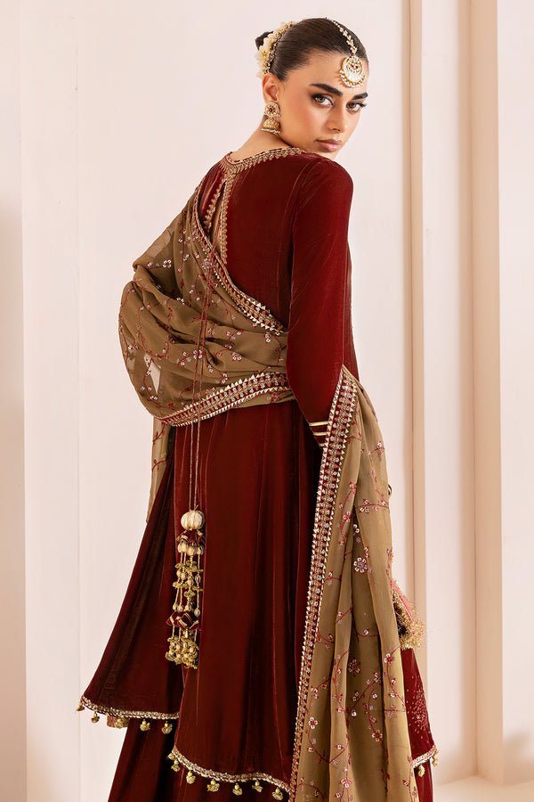 Jazmin | Chandni Velvet Formals 25 | Embroidered Velvet Formal CVF D - 07 - is Brown dress from Jazmin - Ladies Clothes - Maria Faisal