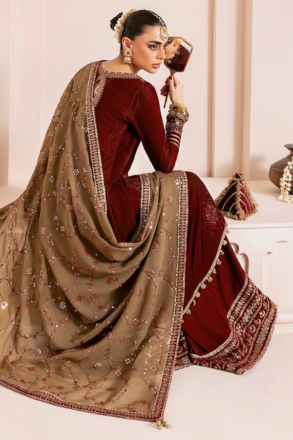 Jazmin | Chandni Velvet Formals 25 | Embroidered Velvet Formal CVF D - 07 - is Brown dress from Jazmin - Ladies Clothes - Maria Faisal