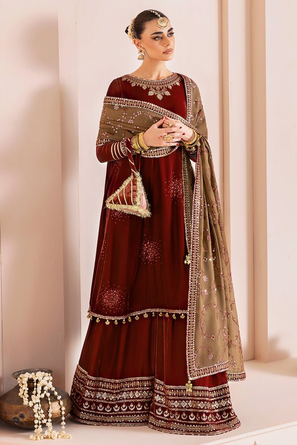 Jazmin | Chandni Velvet Formals 25 | Embroidered Velvet Formal CVF D - 07 - is Brown dress from Jazmin - Ladies Clothes - Maria Faisal