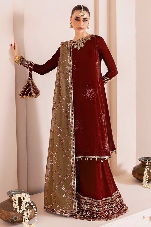 Jazmin | Chandni Velvet Formals 25 | Embroidered Velvet Formal CVF D - 07 - is Brown dress from Jazmin - Ladies Clothes - Maria Faisal