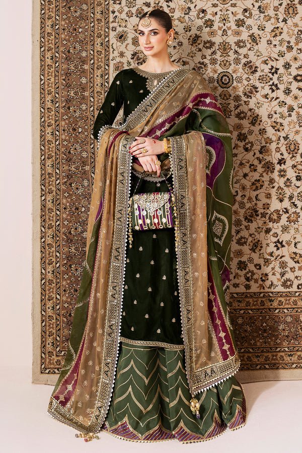 Jazmin | Chandni Velvet Formals 25 | Embroidered Velvet Formal CVF D - 09 - is Olive Green dress from Jazmin - Ladies Clothes - Maria Faisal