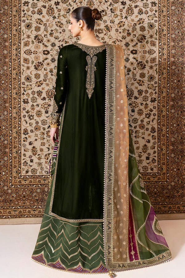 Jazmin | Chandni Velvet Formals 25 | Embroidered Velvet Formal CVF D - 09 - is Olive Green dress from Jazmin - Ladies Clothes - Maria Faisal