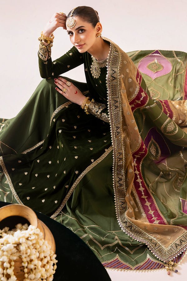 Jazmin | Chandni Velvet Formals 25 | Embroidered Velvet Formal CVF D - 09 - is Olive Green dress from Jazmin - Ladies Clothes - Maria Faisal