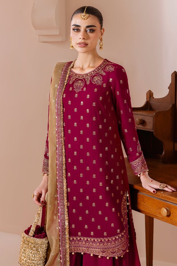 Jazmin | Chandni Velvet Formals 25 | Embroidered Velvet Formal CVF D - 11 - is Reddish Pink dress from Jazmin - Ladies Clothes - Maria Faisal