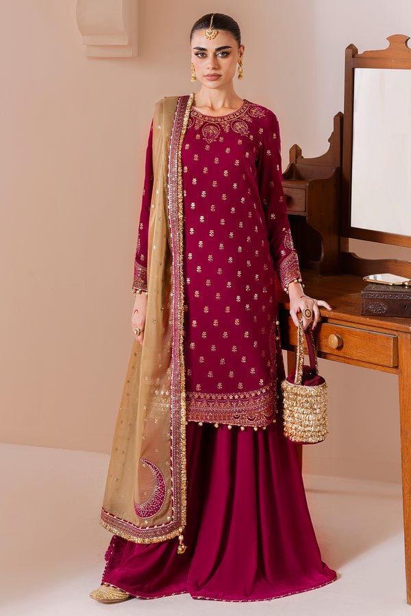 Jazmin | Chandni Velvet Formals 25 | Embroidered Velvet Formal CVF D - 11 - is Reddish Pink dress from Jazmin - Ladies Clothes - Maria Faisal