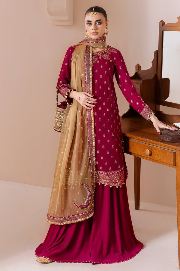 Jazmin | Chandni Velvet Formals 25 | Embroidered Velvet Formal CVF D - 11 - is Reddish Pink dress from Jazmin - Ladies Clothes - Maria Faisal