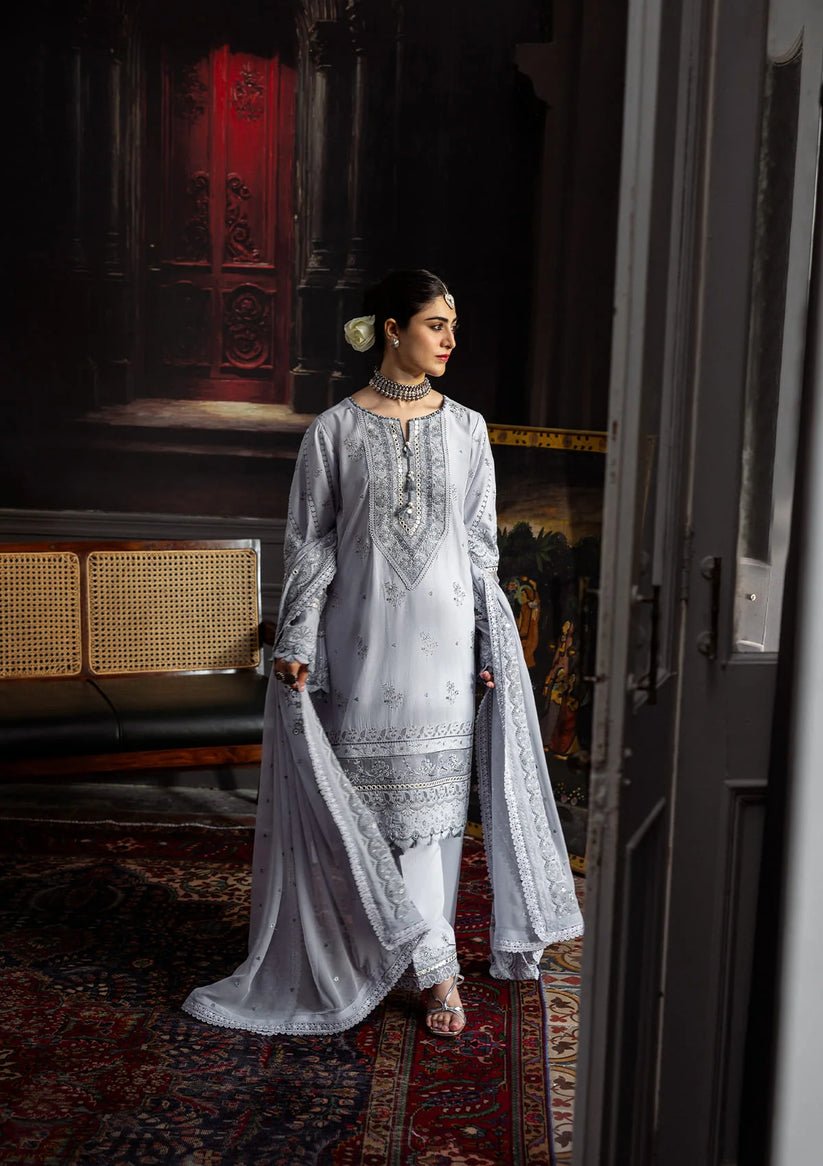 Kahf Premium | Kahf Karandi 25 | KKH - 09 CELESTIAL - is Gray dress from Kahf Premium - Ladies Clothes - Maria Faisal