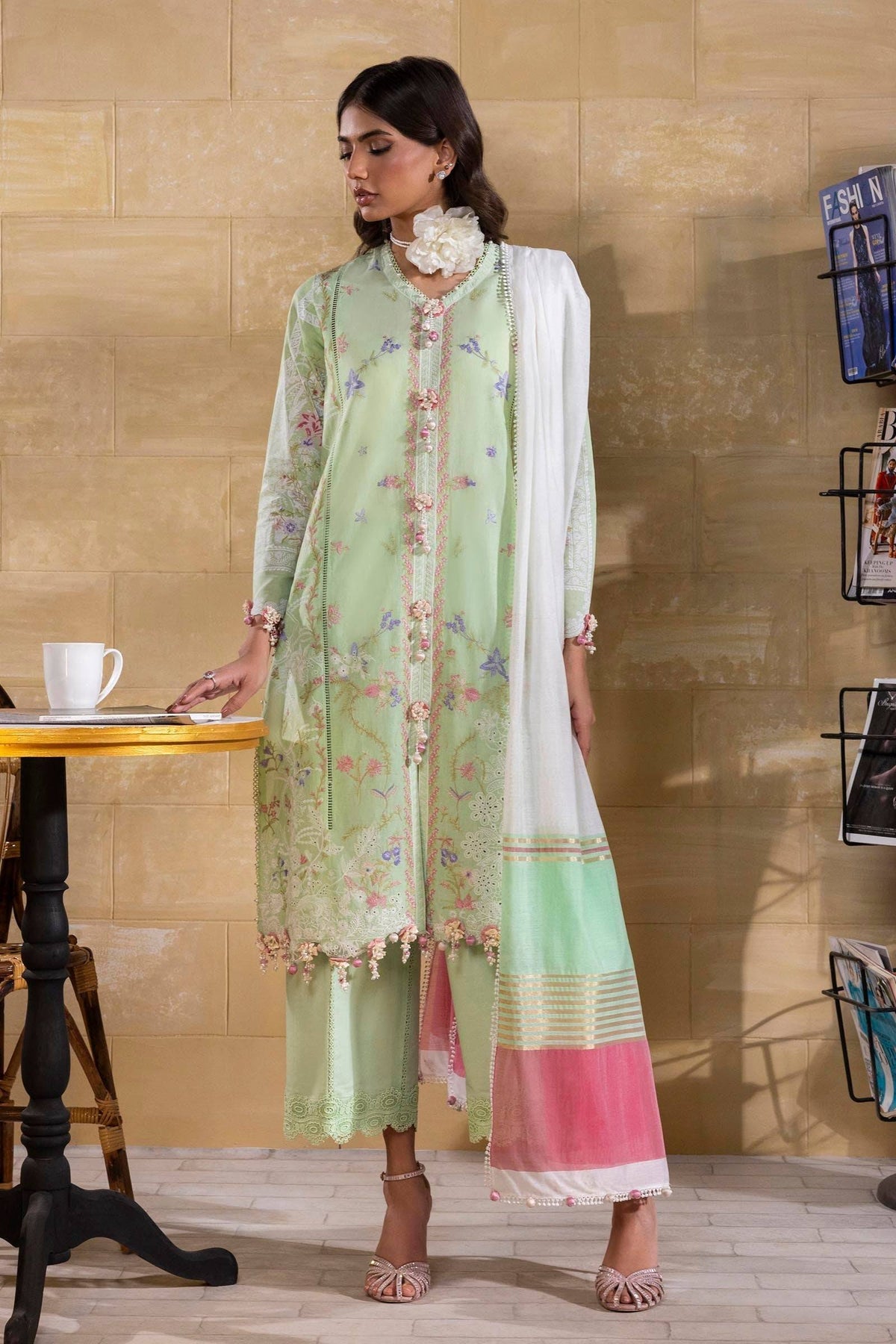 Sana Safinaz | Muzlin Spring 25 | M251-008A-3DG by Maria Faisal - Registered Vendor of : Sana Safinaz - type : Ladies Clothes - 100% original wedding dresses