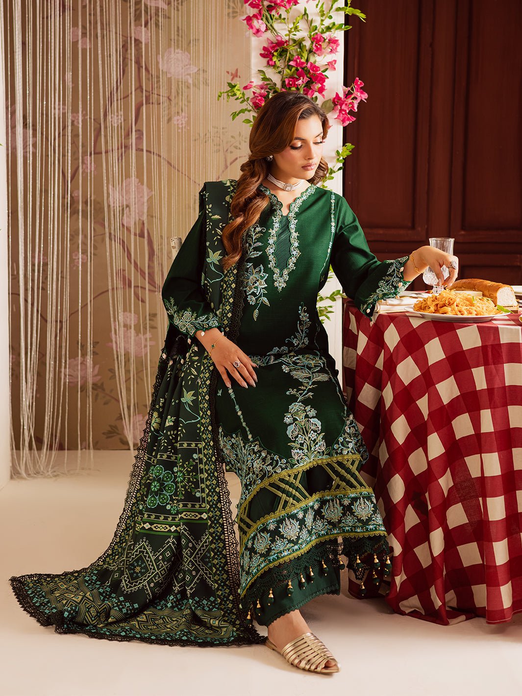 Mahnur | Nova Khaddar 25 | NK - 03 - is Bottle Green dress from Mahnur - Ladies Clothes - Maria Faisal