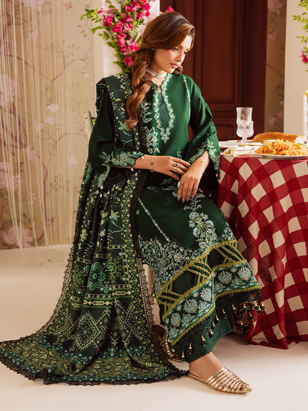 Mahnur | Nova Khaddar 25 | NK - 03 - is Bottle Green dress from Mahnur - Ladies Clothes - Maria Faisal