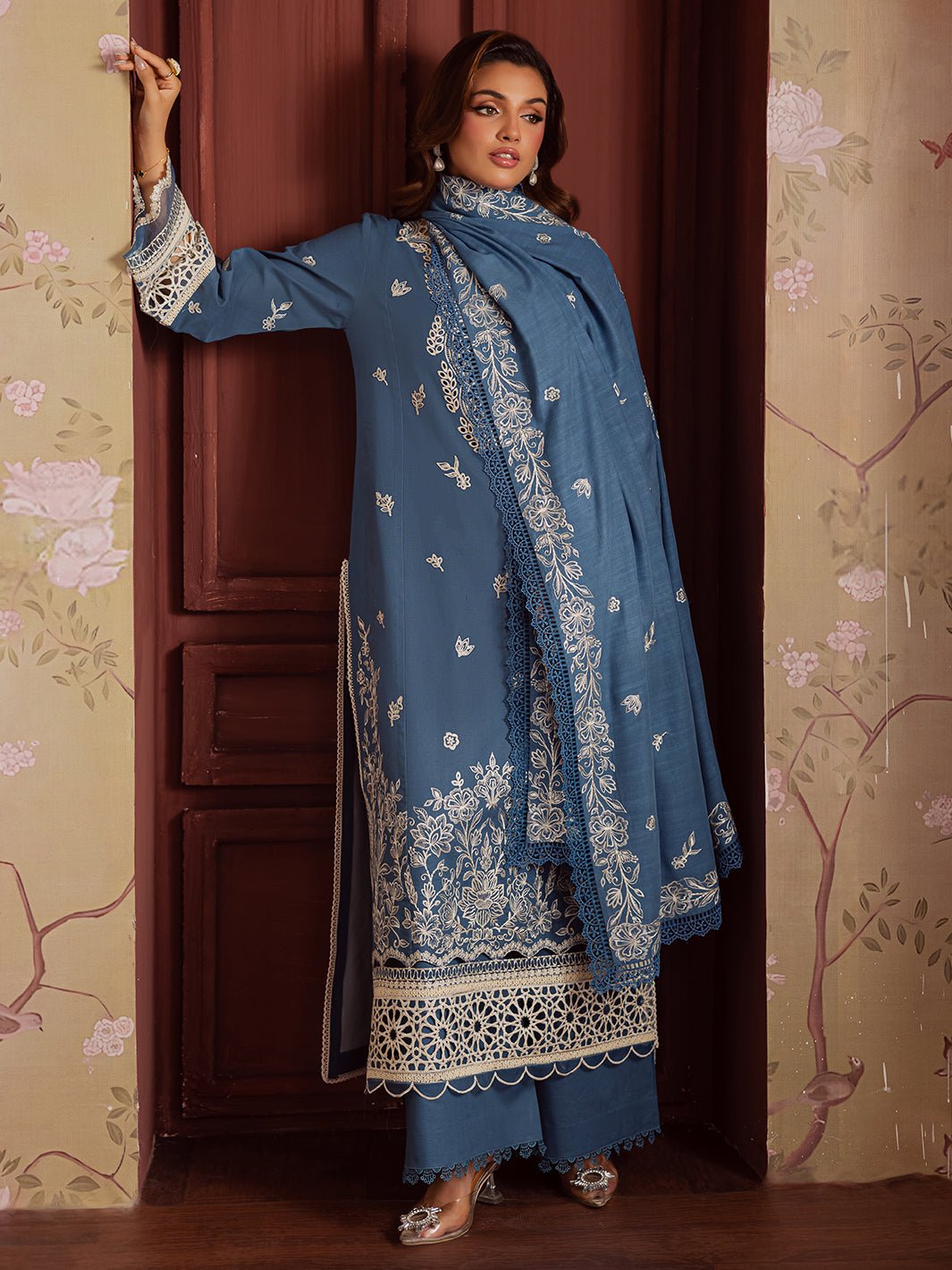 Mahnur | Nova Khaddar 25 | NK - 07 - is Denim Blue dress from Mahnur - Ladies Clothes - Maria Faisal