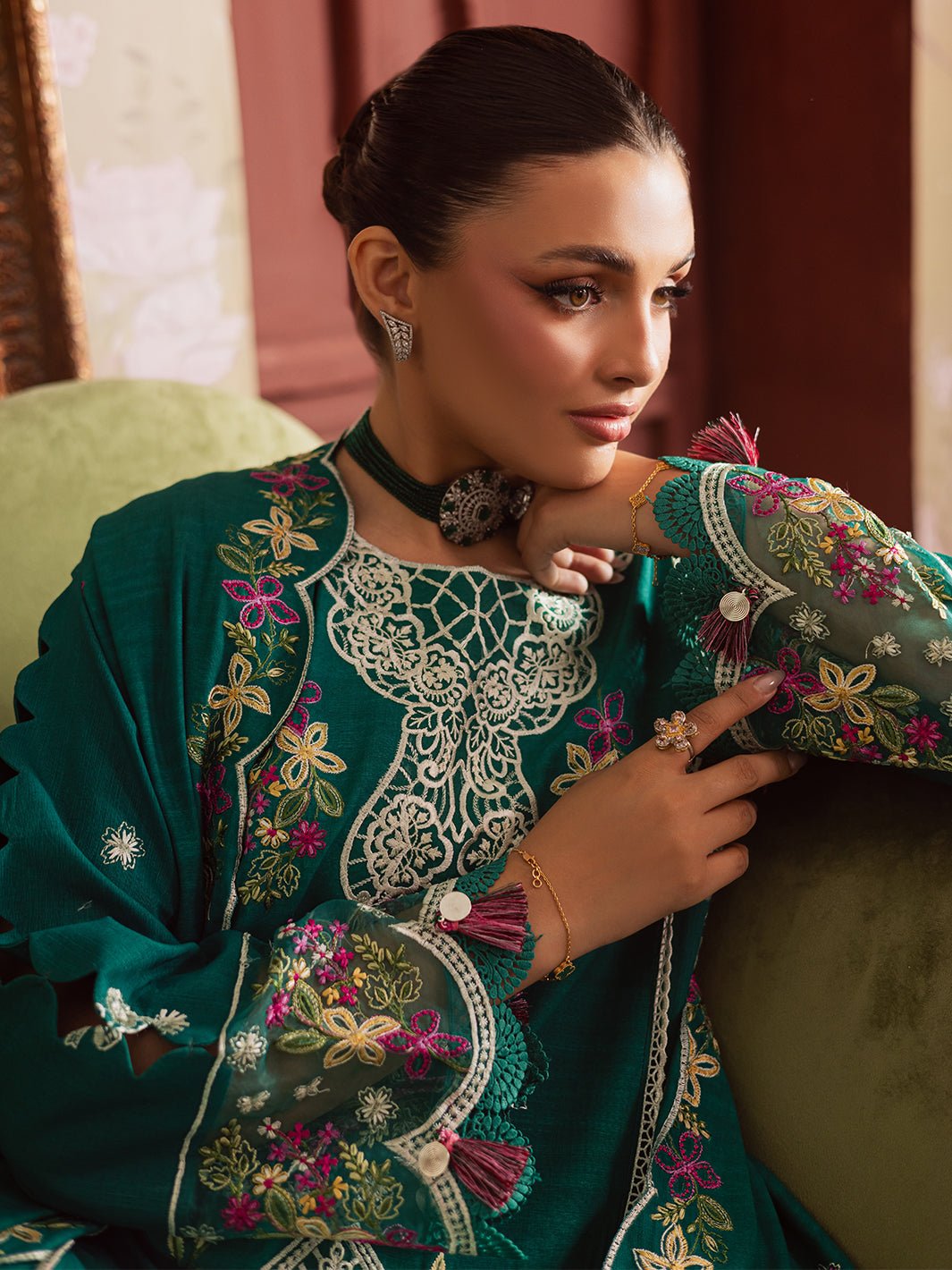 Mahnur | Nova Khaddar 25 | NK - 09 - is Emerald Green dress from Mahnur - Ladies Clothes - Maria Faisal