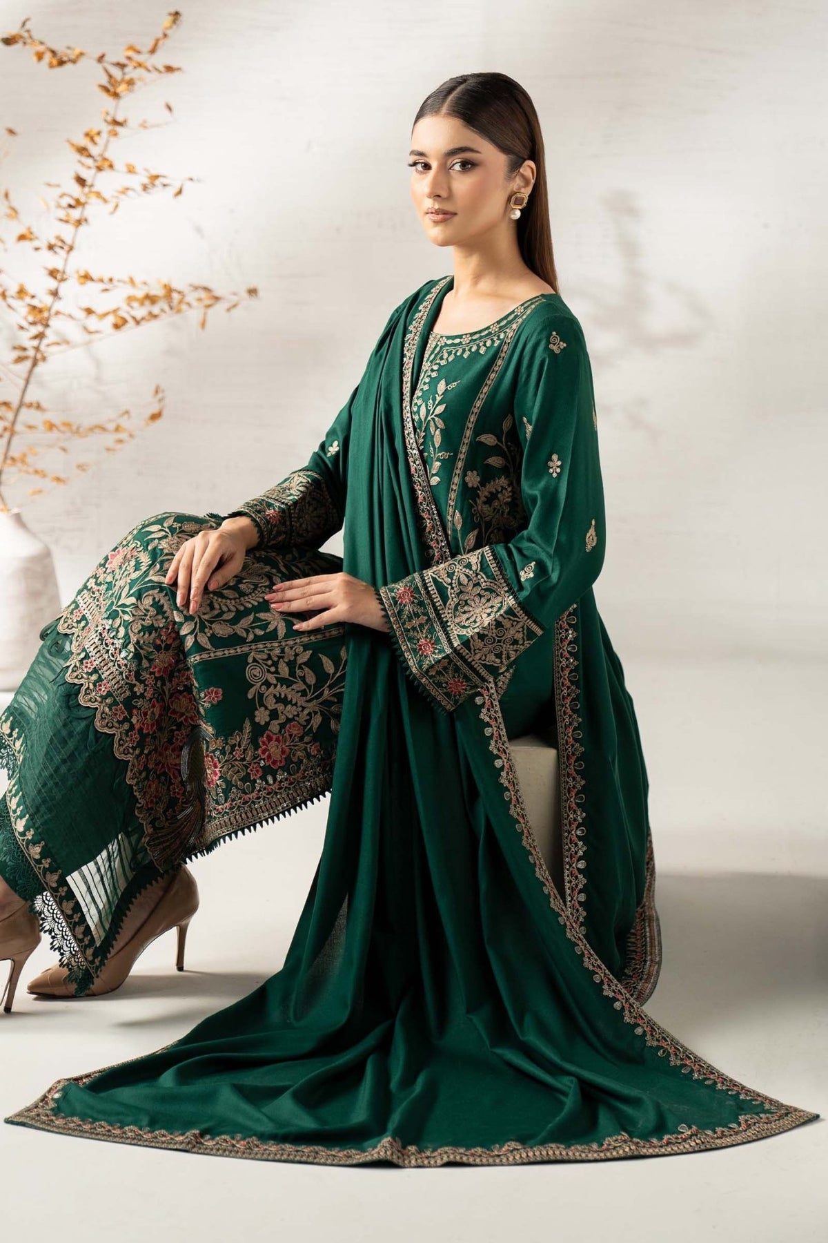Maria B | Pre fall Dresses | DW - W25 - 32 G - is Green dress from Maria B - Ladies Clothes - Maria Faisal