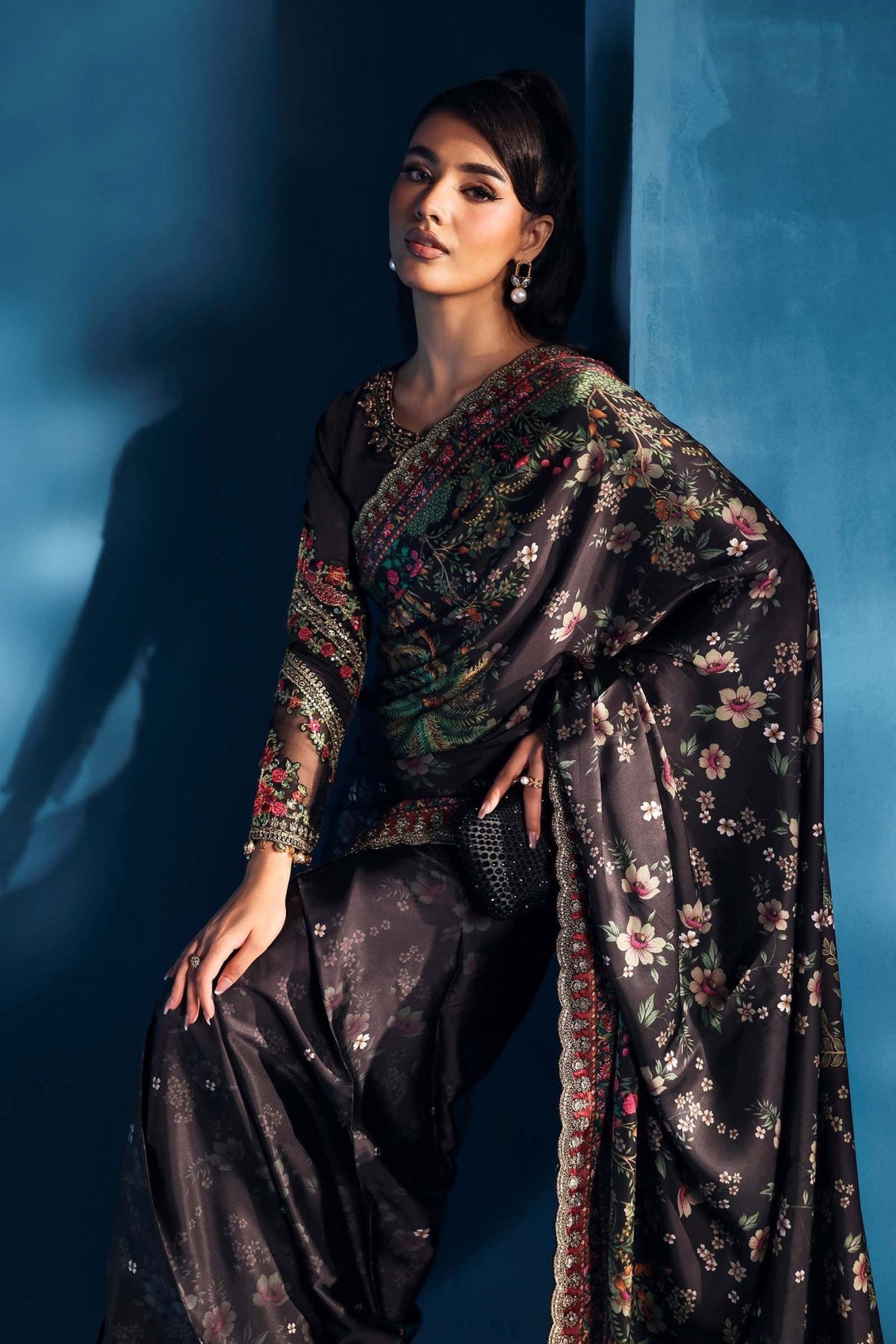 Maria B | Pre fall Dresses | MPS - W25 - 01 C - is Black dress from Maria B - Ladies Clothes - Maria Faisal