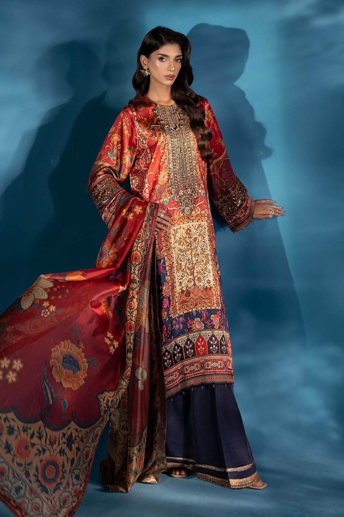 Maria B | Pre fall Dresses | MPS - W25 - 08 R - is Red dress from Maria B - Ladies Clothes - Maria Faisal