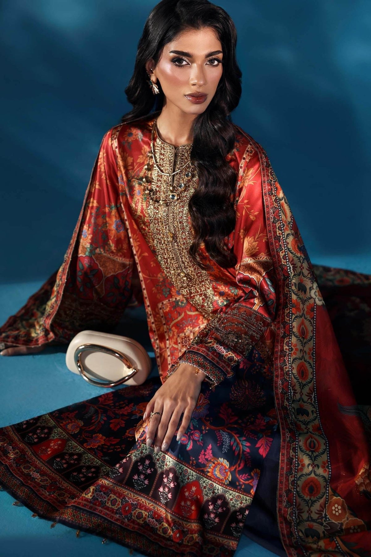 Maria B | Pre fall Dresses | MPS - W25 - 08 R - is Red dress from Maria B - Ladies Clothes - Maria Faisal