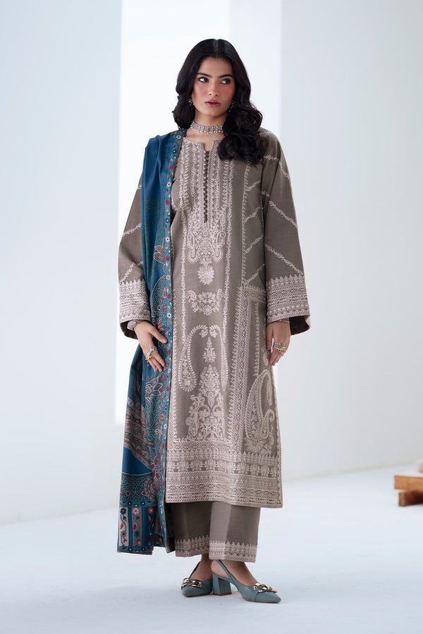 Maryum N Maria | Noore Winters 25 | 3 Piece Embroidered Khaddar ANGEZA - FSU5679 - Casual Dress - available at Maria Faisal in UK and USA.