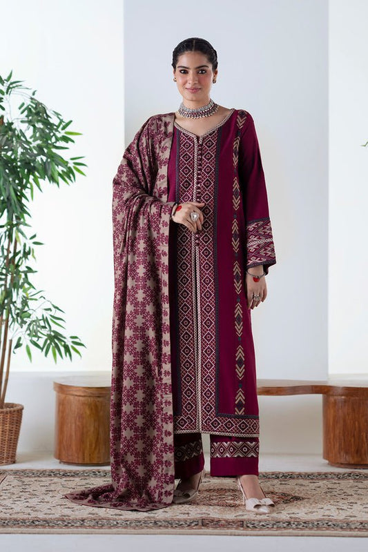 Maryum N Maria | Noore Winters 25 | 3 Piece Embroidered Khaddar MALALAI - FSU5670 - Casual Dress - available at Maria Faisal in UK and USA.