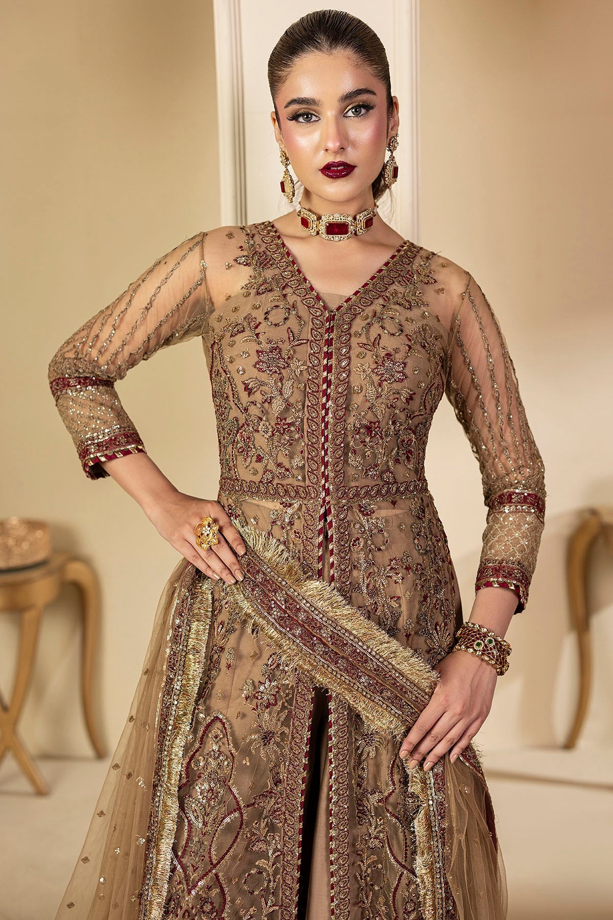 Motifz | Luxury Formal | 5132 - MYLAH - is Gold dress from Motifz - Ladies Clothes - Maria Faisal