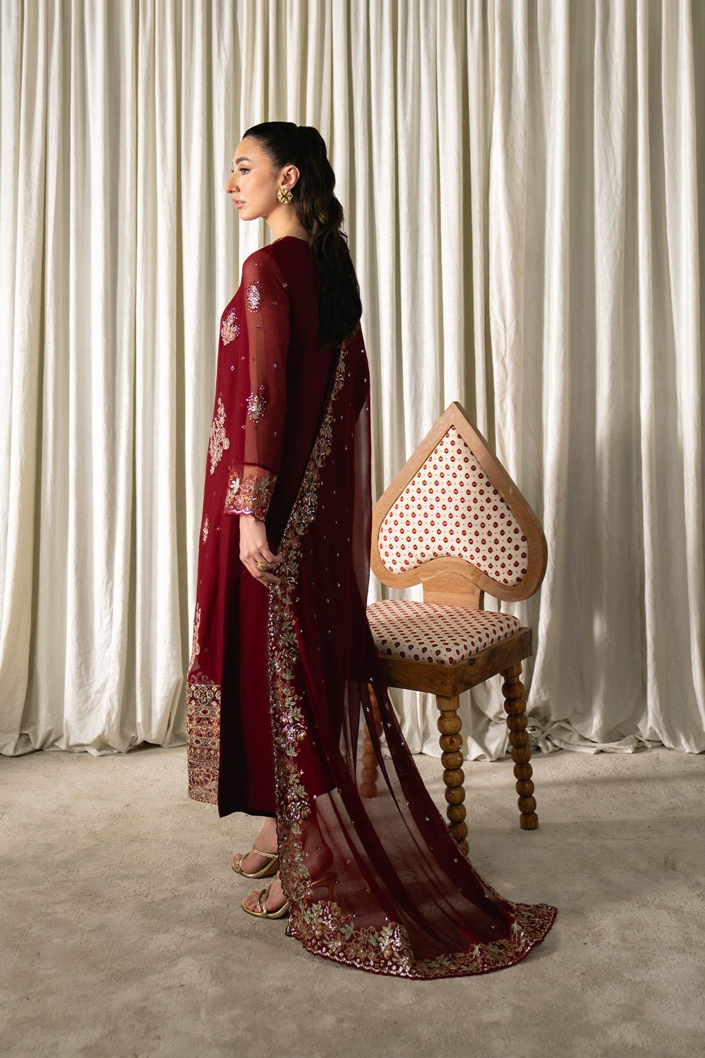 Neeshay | Ready to Wear Chiffon | RTW - CHFN - 05 Red - is Red dress from Neeshay - Ladies Clothes - Maria Faisal