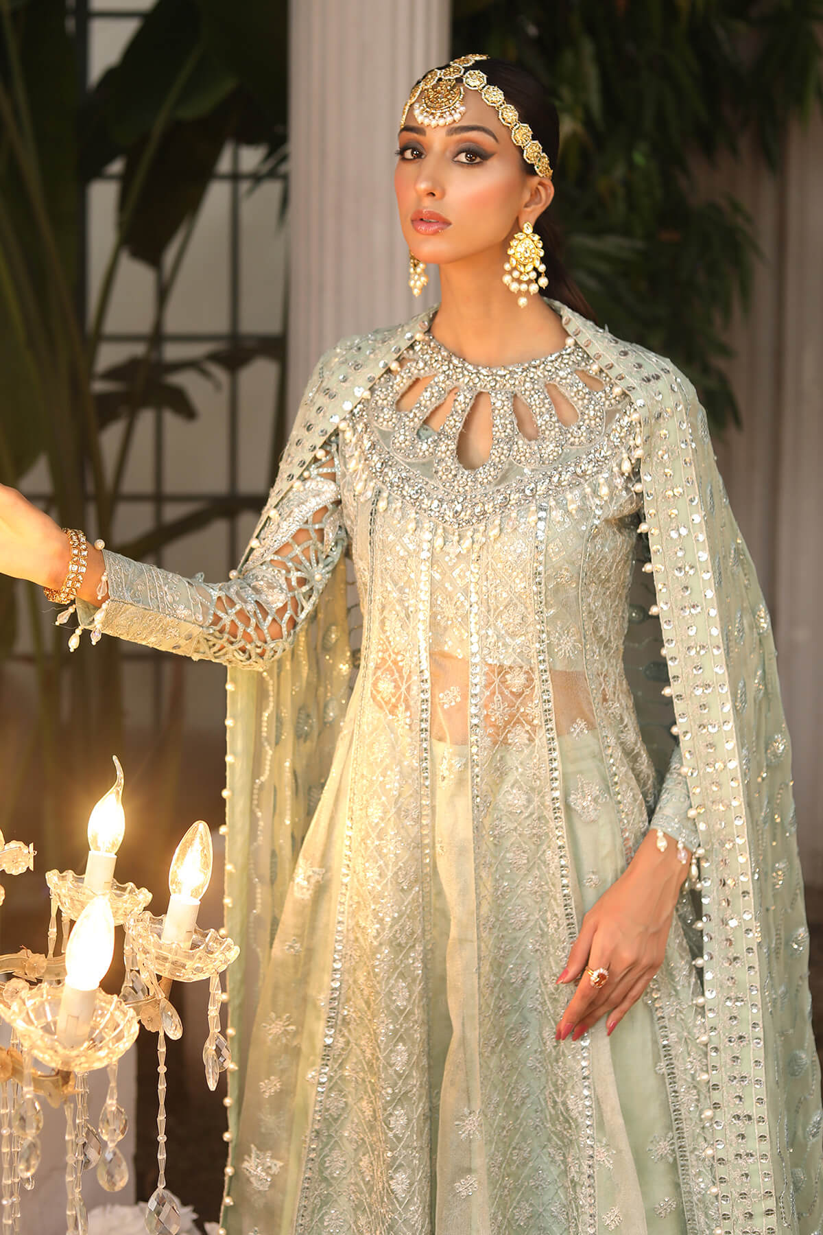 Raeesa Premium | Wajadan Wedding Formals | WD-2 Pea Green - Designer Dress with Intricate embroidery and embellishments. Shop elegent wedding dress at Maria Faisal.