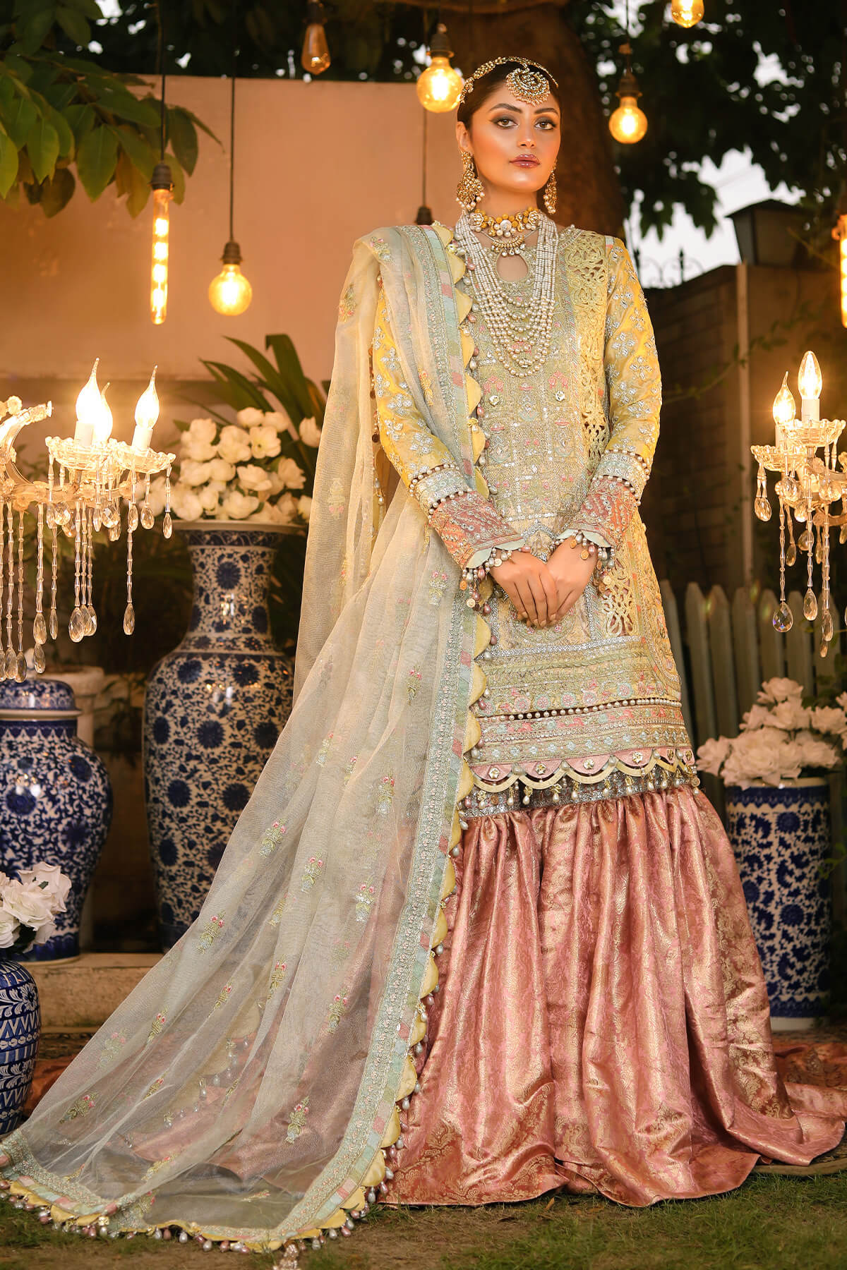 Raeesa Premium | Wajadan Wedding Formals | WD-4 Lemon Chiffon - Designer Dress with Intricate embroidery and embellishments. Shop elegent wedding dress at Maria Faisal.