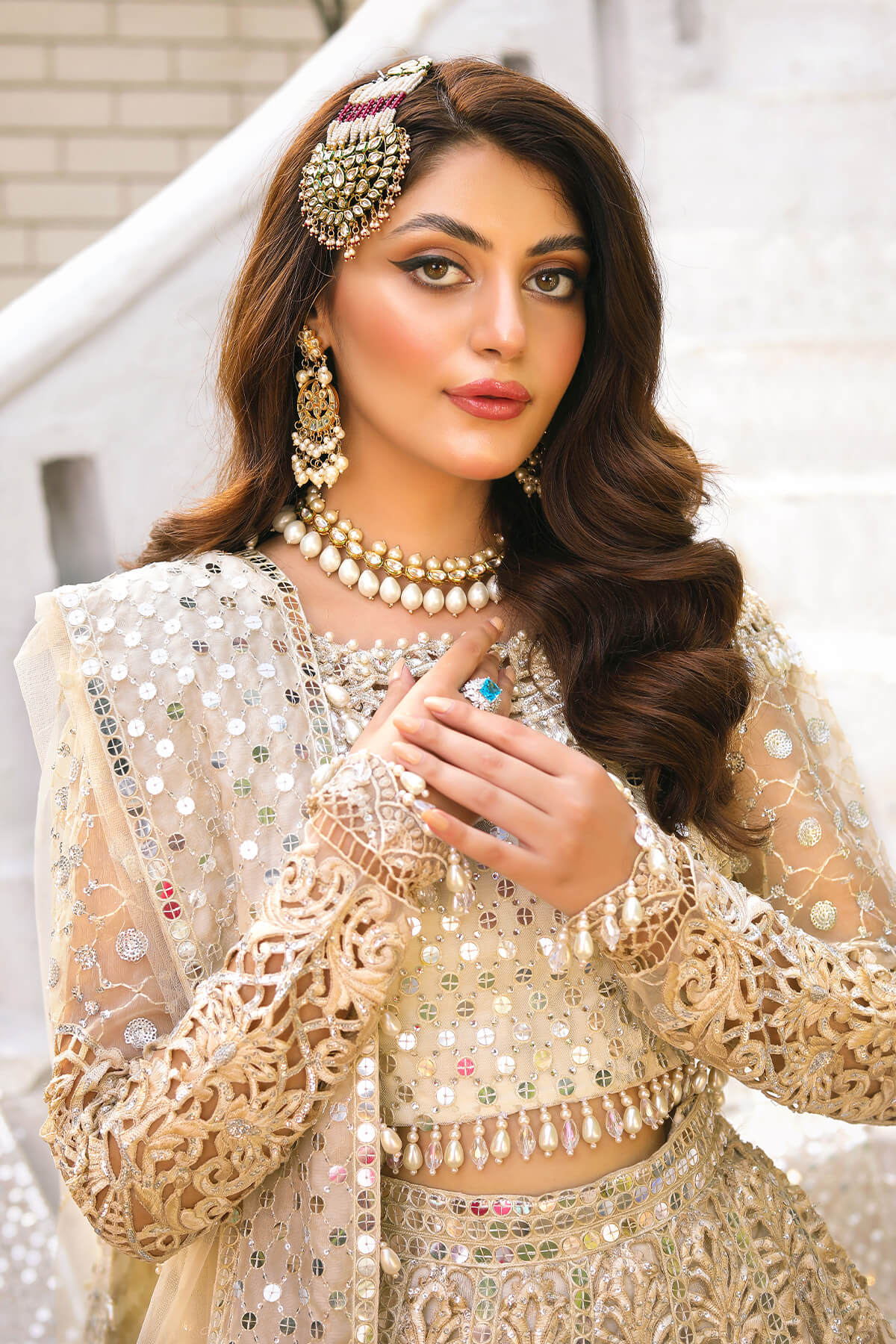 Raeesa Premium | Wajadan Wedding Formals |  WD-1 Pearl White - Designer Dress with Intricate embroidery and embellishments. Shop elegent wedding dress at Maria Faisal.
